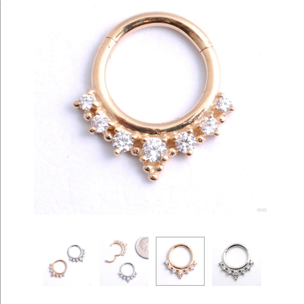 Solid 14k yellow gold clicker with cz